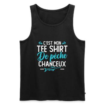 C'est mon tee shirt de pêche chanceux - Débardeur bio Premium Homme - noir - Devant - Michal (187cm)