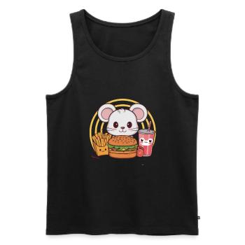 Kawaii Mouse with Fast Food Burger, French Fries - Men's Premium Organic Tank Top - black - Front - Michal (187cm)