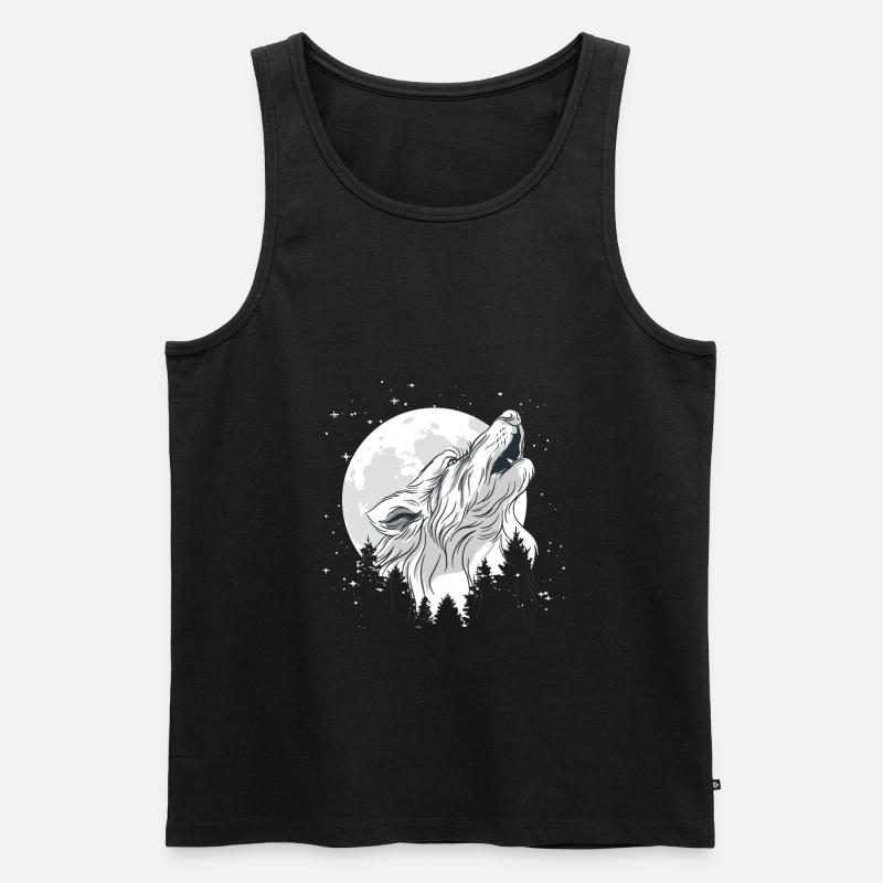 Mond mit einem Wolf - Männer Premium Bio Tank Top - Schwarz