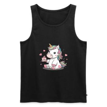 Kawaii Einhonr with cake - Men's Premium Organic Tank Top - black - Front - Michal (187cm)
