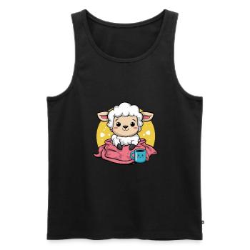 Kawaii sheep with cup and blanket - Men's Premium Organic Tank Top - black - Front - AI Model Male 178 light (178cm)