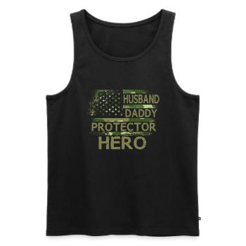 Mari Papa Protecteur Héros Vathers Day Papa USA - Débardeur bio Premium Homme - noir - Devant - Michal (187cm)