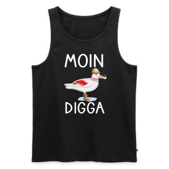 Moin Digga Seagull Nord Allemand Bas Allemand Dicton - Débardeur bio Premium Homme - noir - Devant - AI Model Male 178 light (178cm)