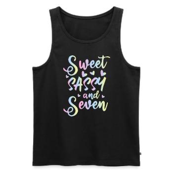 Sweet Sassy And Seven 7th birthday 7 years old - Men's Premium Organic Tank Top - black - Front - AI Model Male 178 light (178cm)