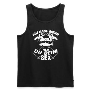 Angelspruch Angler Fischer Humor Anzüglicher - Männer Premium Bio Tank Top - Schwarz - Vorne - Michal (187cm)