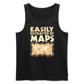 Easily distracted by Maps Geography Mapping - Men's Premium Organic Tank Top - black - Front - Michal (187cm)