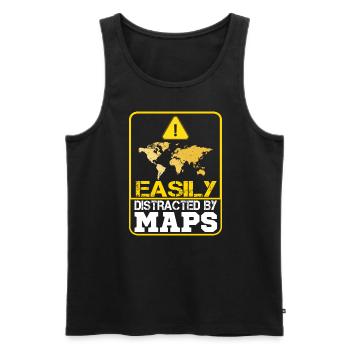 Easily distracted by Maps Geography Mapping - Men's Premium Organic Tank Top - black - Front - Michal (187cm)