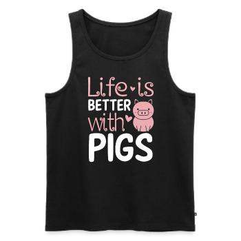 La vie est meilleure avec des cochons drôles - Débardeur bio Premium Homme - noir - Devant - Michal (187cm)
