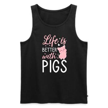 Life is better with pigs piglet pink - Men's Premium Organic Tank Top - black - Front - Michal (187cm)