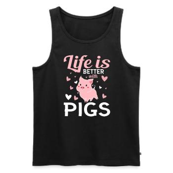 La vie est meilleure avec les cochons Amusement - Débardeur bio Premium Homme - noir - Devant - Michal (187cm)