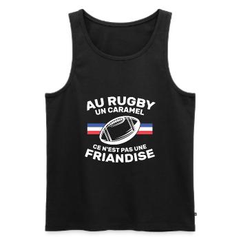 Au Rugby Un Caramel C'est Pas Une Friandise - Débardeur bio Premium Homme - noir - Devant - AI Model Male 178 light (178cm)