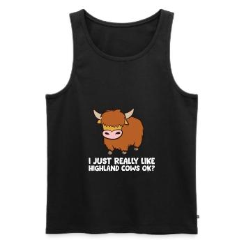 Amoureux des vaches des Highlands J’aime les vaches des Highlands - Débardeur bio Premium Homme - noir - Devant - Michal (187cm)
