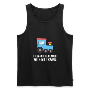 I'd Rather Be Playing With My Trains - Men's Premium Organic Tank Top - black - Front - Michal (187cm)