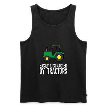 Facilement distrait par les tracteurs - Débardeur bio Premium Homme - noir - Devant - Michal (187cm)