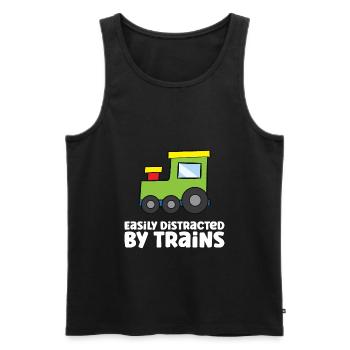 Facilement distrait par les trains - Débardeur bio Premium Homme - noir - Devant - AI Model Male 178 light (178cm)
