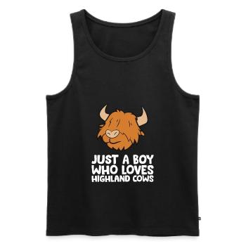 Scottish Highland Cow Juste un garçon qui aime - Débardeur bio Premium Homme - noir - Devant - Michal (187cm)