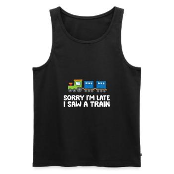Désolé je suis en retard j’ai vu un train - Débardeur bio Premium Homme - noir - Devant - Michal (187cm)