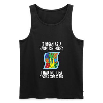It Began As A Harmless Hobby Sewing Quilting - Men's Premium Organic Tank Top - black - Front - AI Model Male 178 light (178cm)