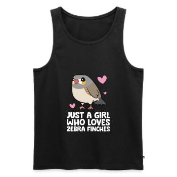 Juste une fille qui aime les pinsons zèbres - Débardeur bio Premium Homme - noir - Devant - Michal (187cm)