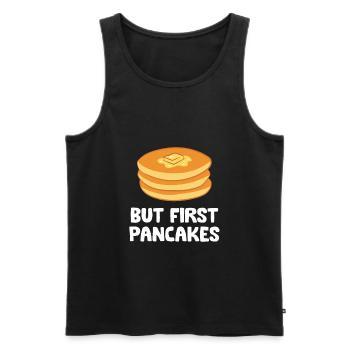 Crêpes au beurre Petit déjeuner Mais d’abord - Débardeur bio Premium Homme - noir - Devant - Michal (187cm)