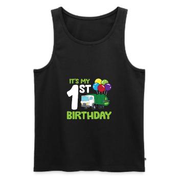 Es ist mein 1. Geburtstag Müllwagen 1. Geburtstag - Männer Premium Bio Tank Top - Schwarz - Vorne - AI Model Male 178 light (178cm)