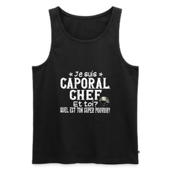 Caporal Chef Militaire Armée Métier Super Pouvoir - Débardeur bio Premium Homme - noir - Devant - AI Model Male 178 light (178cm)
