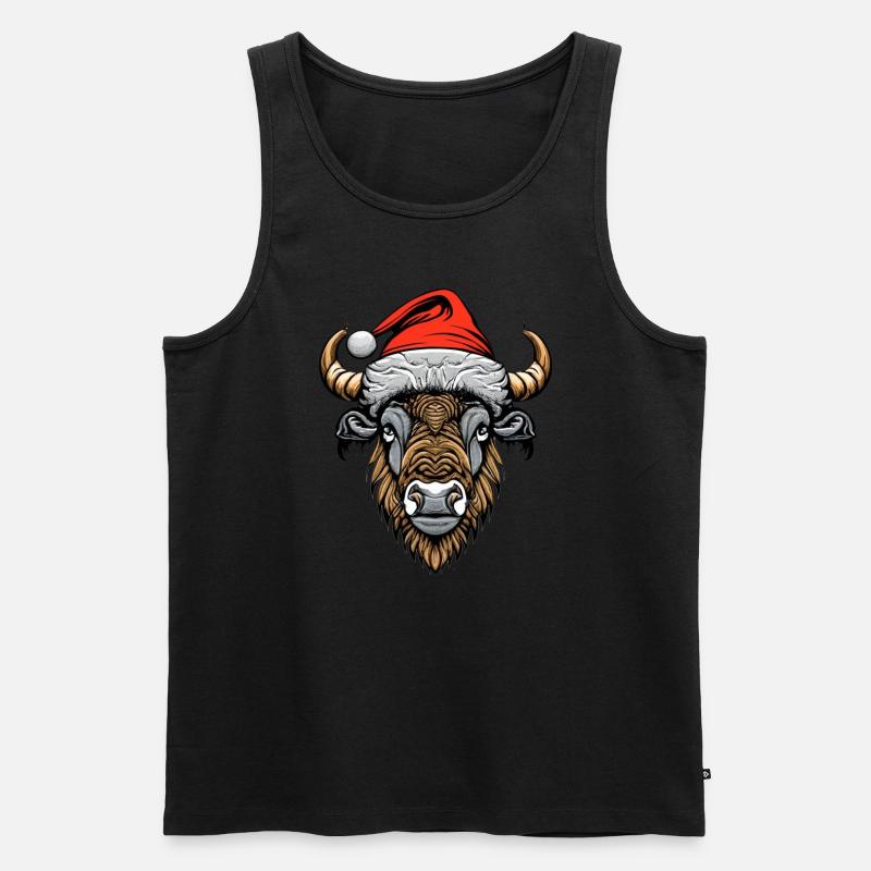 Bison Weihnachten Santa - Männer Premium Bio Tank Top - Schwarz