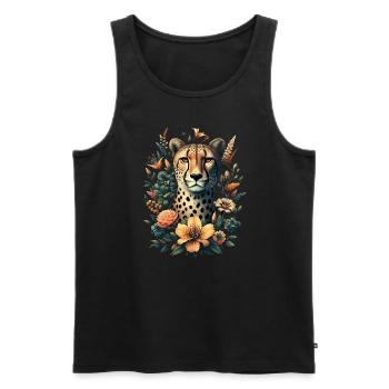 Guépard Fleurs de guépard - Débardeur bio Premium Homme - noir - Devant - AI Model Male 178 light (178cm)