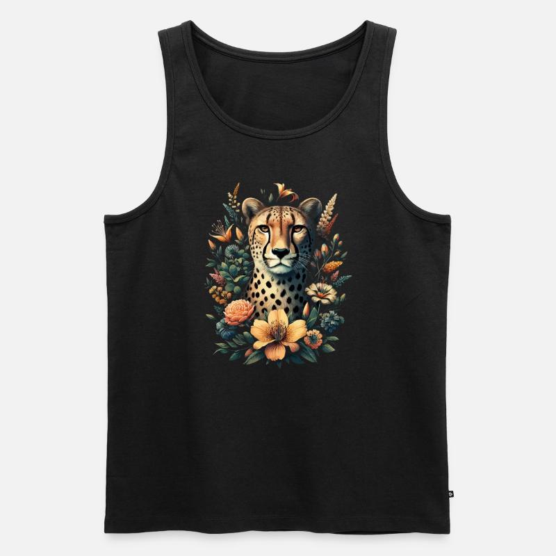 Cheetah Gepard Blumen - Männer Premium Bio Tank Top - Schwarz