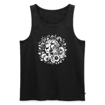 Guépard Fleurs de guépard - Débardeur bio Premium Homme - noir - Devant - AI Model Male 178 light (178cm)