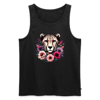 Guépard Fleurs de guépard - Débardeur bio Premium Homme - noir - Devant - AI Model Male 178 light (178cm)