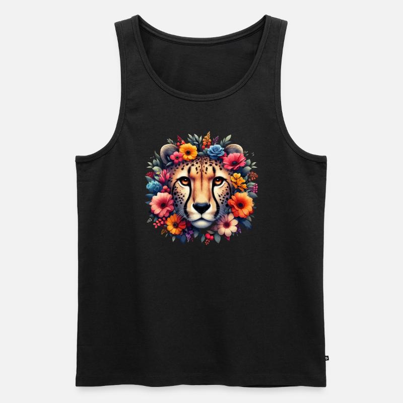 Cheetah Gepard Blumen - Männer Premium Bio Tank Top - Schwarz
