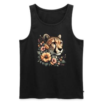 Guépard Fleurs de guépard - Débardeur bio Premium Homme - noir - Devant - AI Model Male 178 light (178cm)