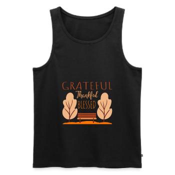 Herbstspruch - Parkbank im herbstlichen Laub - Männer Premium Bio Tank Top - Schwarz - Vorne - AI Model Male 178 light (178cm)