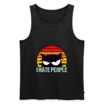 I Hate People Funny Retro Cat Gift T-Shirt - Men's Premium Organic Tank Top - black - Front - Michal (187cm)