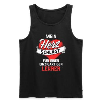 Mein Herz schlägt für einen Lehrer / Spruch, Liebe - Männer Premium Bio Tank Top - Schwarz - Vorne - Michal (187cm)