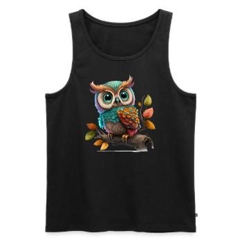 Bunte Eule | T-Shirt - Männer Premium Bio Tank Top - Schwarz - Vorne - AI Model Male 178 light (178cm)
