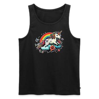 Mignon licorne arc-en-ciel, nuage, style kawaii - Débardeur bio Premium Homme - noir - Devant - Michal (187cm)