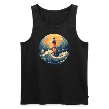 Phare rétro avec vagues: design nostalgique - Débardeur bio Premium Homme - noir - Devant - AI Model Male 178 light (178cm)
