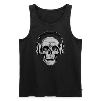 Totenkopf mit Kopfhörer - Männer Premium Bio Tank Top - Schwarz - Vorne - Michal (187cm)