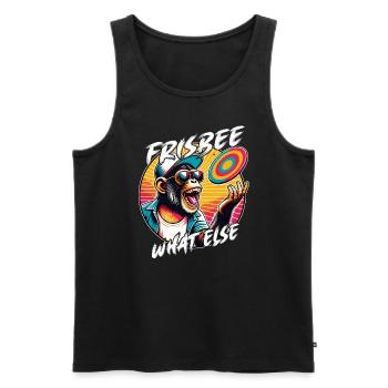 Schimpanse mit Sonnebrille, Basecap und Frisbee - Männer Premium Bio Tank Top - Schwarz - Vorne - AI Model Male 178 light (178cm)