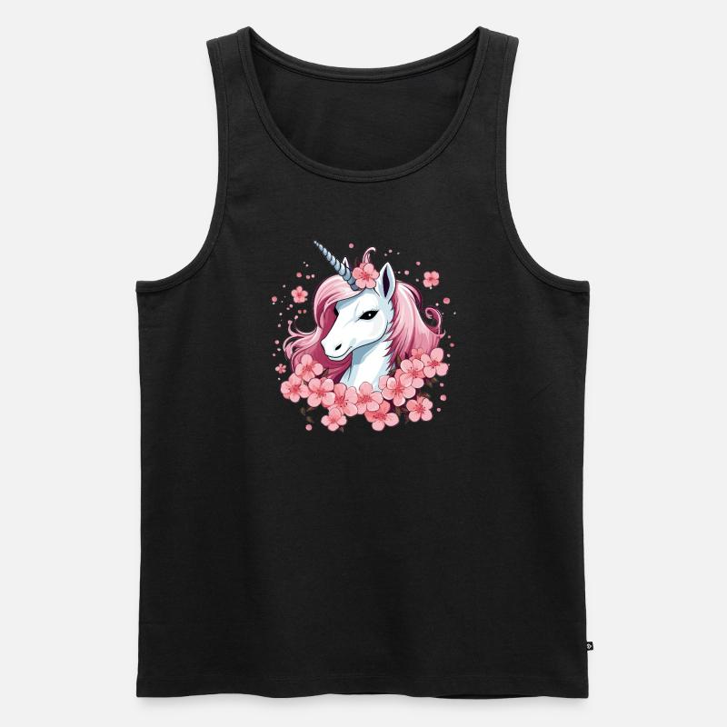 Einhorn mit Kirschblüten - Männer Premium Bio Tank Top - Schwarz