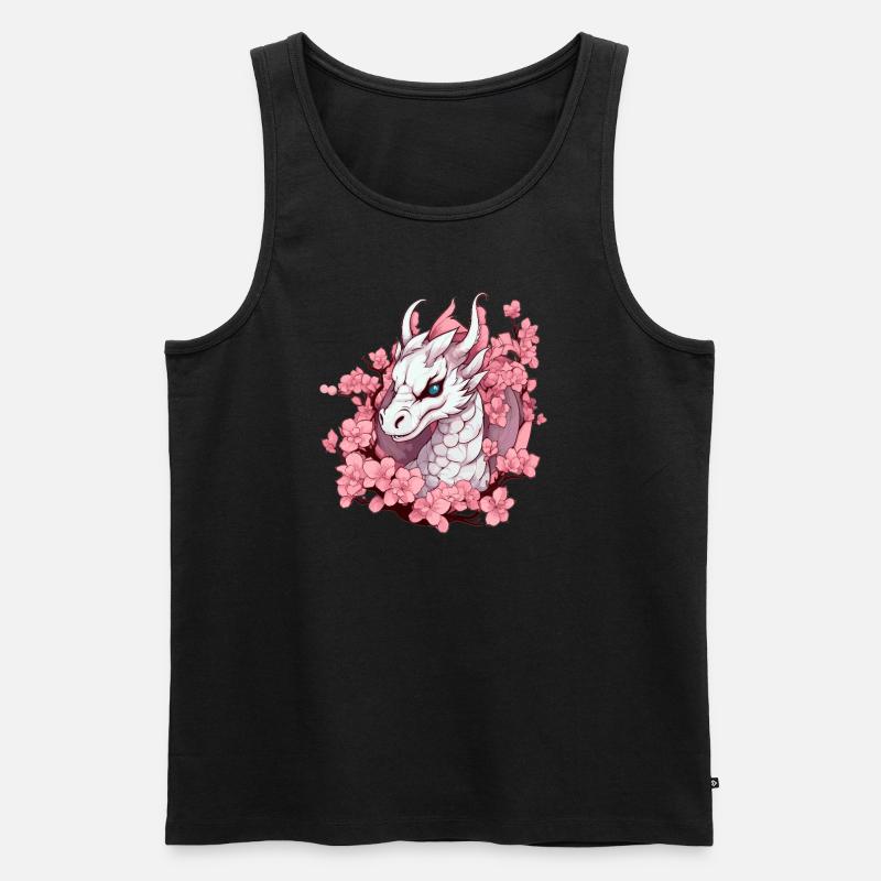 Weißer Drache mit Kirschblüten - Männer Premium Bio Tank Top - Schwarz