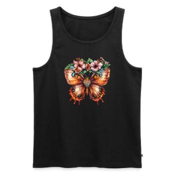 Papillon tropical avec des fleurs - Débardeur bio Premium Homme - noir - Devant - AI Model Male 178 light (178cm)