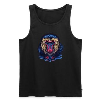 Mandrill Affe im Spiegel - Männer Premium Bio Tank Top - Schwarz - Vorne - AI Model Male 178 light (178cm)