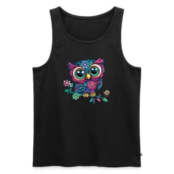 Colorful owl on branch - Men's Premium Organic Tank Top - black - Front - AI Model Male 178 light (178cm)