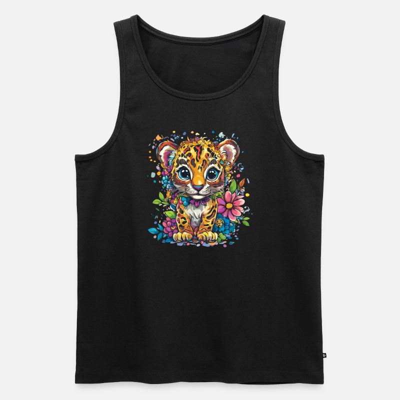 Kleiner Leopard mit Blumen - Männer Premium Bio Tank Top - Schwarz