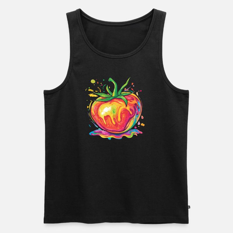 Regenbogenfarbene Pop-Art Tomate - Männer Premium Bio Tank Top - Schwarz