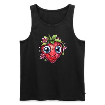 Fraise avec sourire de fleur - Débardeur bio Premium Homme - noir - Devant - AI Model Male 178 light (178cm)