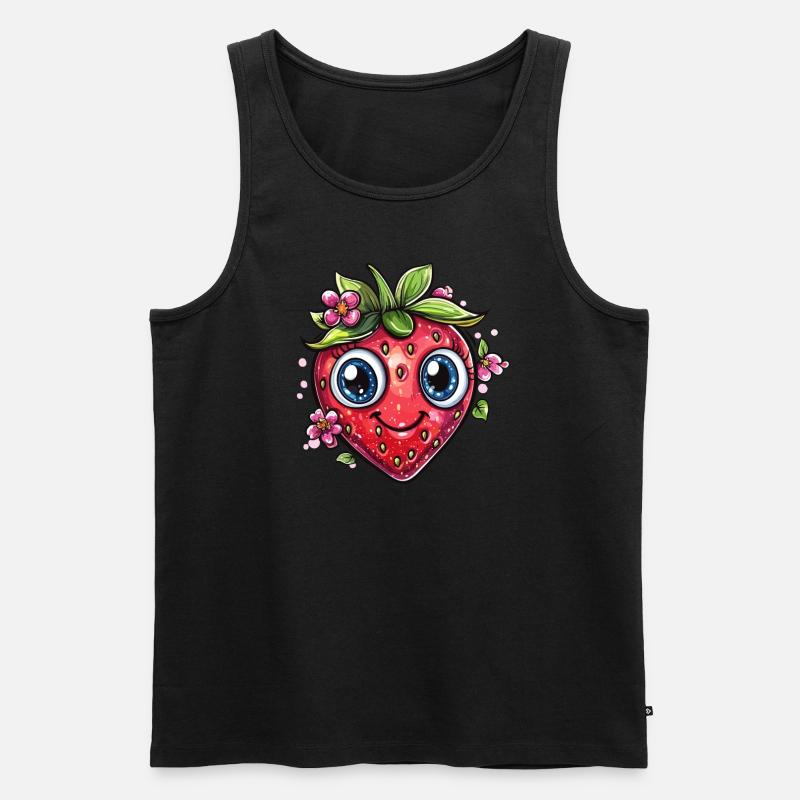 Strawberry with flower smile - Men's Premium Organic Tank Top - black